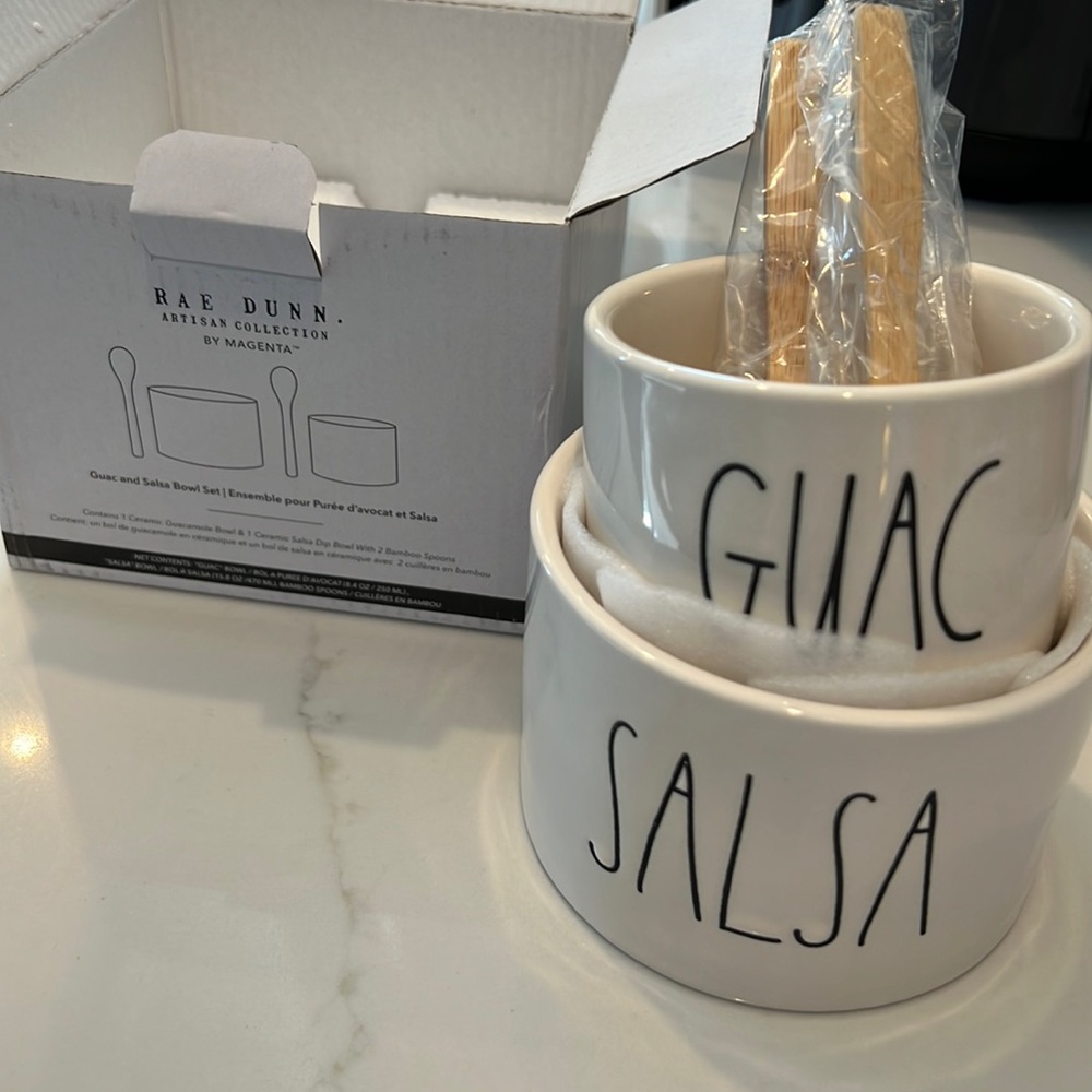 Rae Dunn SALSA & GUAC Bowl and Spoon Set